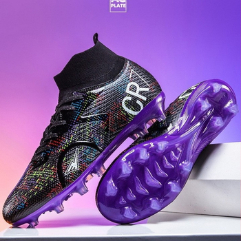 Παπούτσια ποδοσφαίρου με υψηλό άνω μέρος, unisex, ελαφριά, συνθετικό δέρμα επάνω, αντιολισθητική σόλα καουτσούκ, κατάλληλα για επιφάνειες δαπέδου/χόρτου.