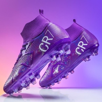 Παπούτσια ποδοσφαίρου με υψηλό άνω μέρος, unisex, ελαφριά, συνθετικό δέρμα επάνω, αντιολισθητική σόλα καουτσούκ, κατάλληλα για επιφάνειες δαπέδου/χόρτου.