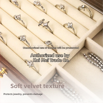 Diófából készült háromrétegű ékszerdoboz koreai stílusban, minimalist csíkos mintával