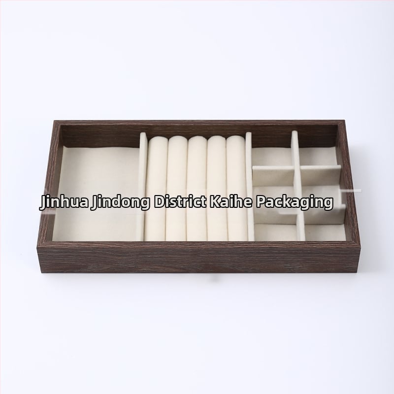 Diófából készült háromrétegű ékszerdoboz koreai stílusban, minimalist csíkos mintával