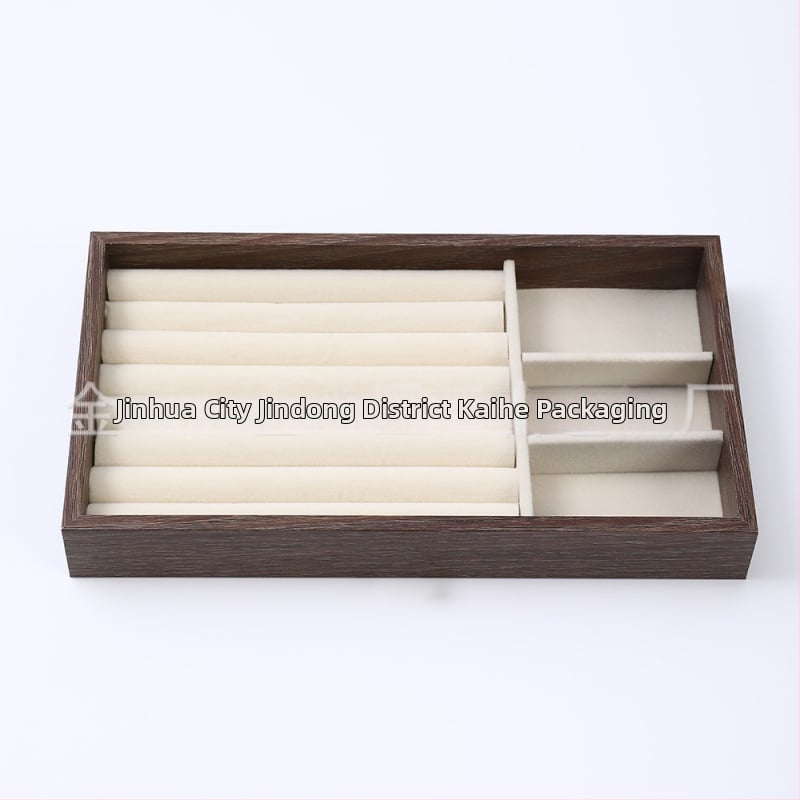 Diófából készült háromrétegű ékszerdoboz koreai stílusban, minimalist csíkos mintával