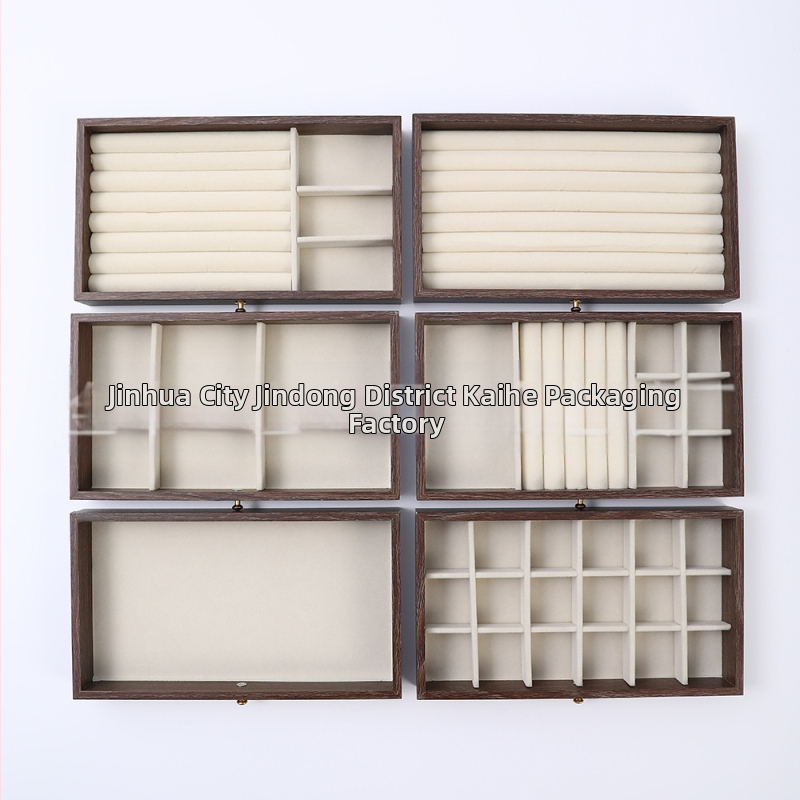 Diófából készült háromrétegű ékszerdoboz koreai stílusban, minimalist csíkos mintával