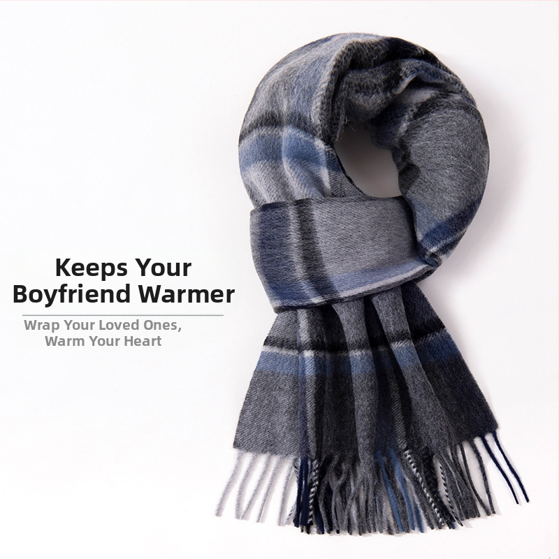 100% vlnený károvaný šál — zimné teplo, predĺžená dĺžka, obchodný štýl