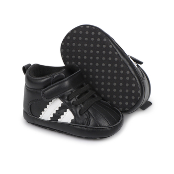 Unisex βρεφικά παπούτσια με υψηλό άνω μέρος, Velcro κλείσιμο, συνθετικό PU, ριγέ σχέδιο, αναπνεύσιμα
