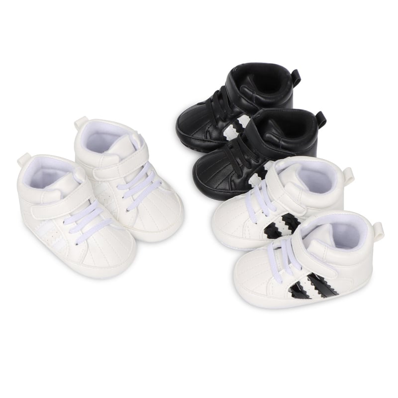 Unisex βρεφικά παπούτσια με υψηλό άνω μέρος, Velcro κλείσιμο, συνθετικό PU, ριγέ σχέδιο, αναπνεύσιμα
