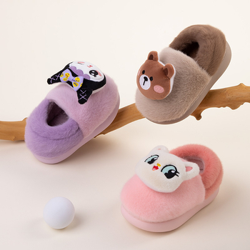 Παιδικές παντόφλες με γούνα, καρτούν μοτίο, unisex, για 1–6 ετών, σόλα TPR