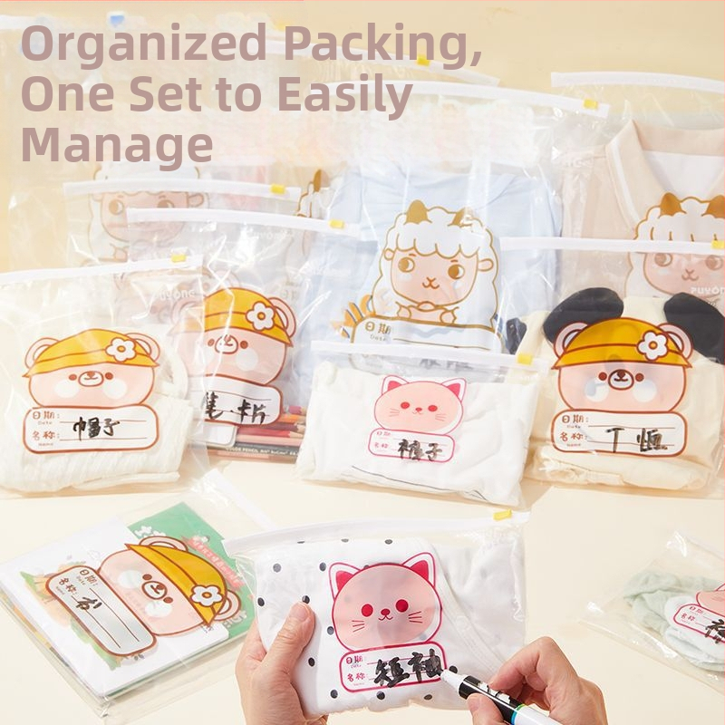 Drēbju uzglabāšanas soma, kubiska PE kārba ar saldu karikatūru dizainu, caurspīdīgs rāvējslēdzējs, putekļu izturīga un noslēgta, daudzfunkcionāla lietošanai apģērbam, kosmētikai un personīgajām higiēnas precēm