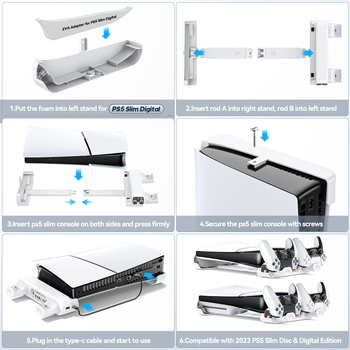 PS5 Slim dzesēšanas statīvs konsolai ar divu kontrolieru uzlādi