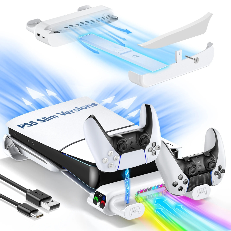 PS5 Slim βάση ψύξης για κονσόλα με φόρτιση δύο χειριστήρων