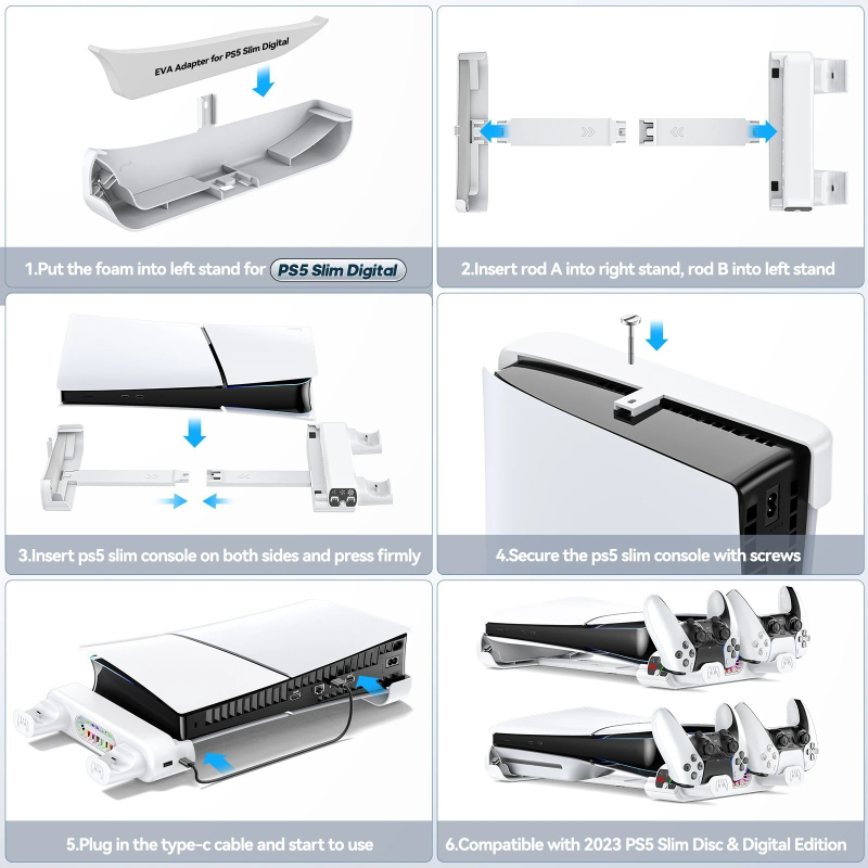 PS5 Slim dzesēšanas statīvs konsolai ar divu kontrolieru uzlādi