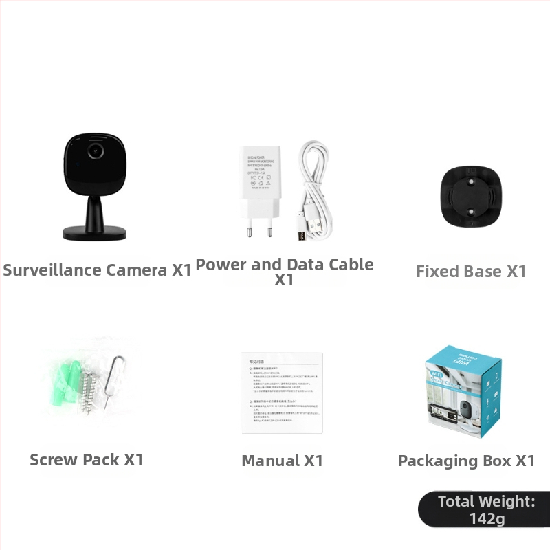Вътрешна охранителна камера за домашна сигурност с Wi‑Fi, 1080P, облачно съхранение или SD карта, двупосочно аудио, 1 канал