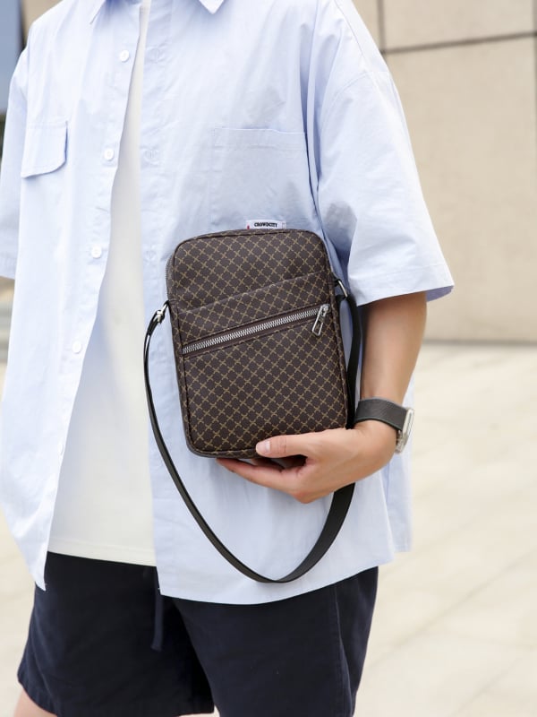 Ανδρική PU δερμάτινη Τσάντα Ώμου – Καρό σχέδιο, Zhong Zhuo, άνοιξη 2025