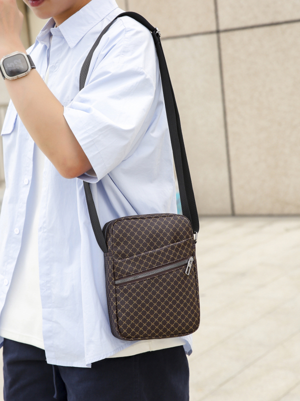 Ανδρική PU δερμάτινη Τσάντα Ώμου – Καρό σχέδιο, Zhong Zhuo, άνοιξη 2025