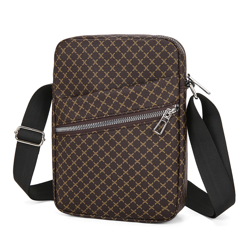 Ανδρική PU δερμάτινη Τσάντα Ώμου – Καρό σχέδιο, Zhong Zhuo, άνοιξη 2025