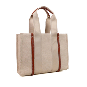 Pamut vászon Tote táska, vízszintes négyzet alakú forma, belső zsebek telefonhoz és ID-hez, dupla pántok