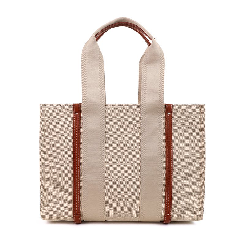 Pamut vászon Tote táska, vízszintes négyzet alakú forma, belső zsebek telefonhoz és ID-hez, dupla pántok