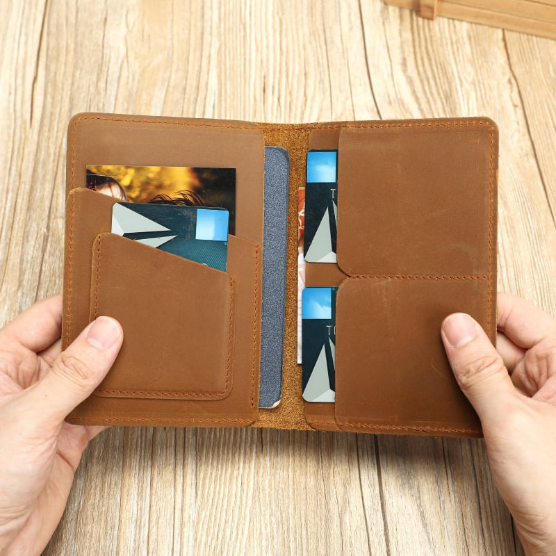 Θήκη Διαβατηρίου από Γνήσιο Δέρμα Crazy Horse — Unisex, Ρετρό Στυλ Ευρώπη-Αμερική, Πολύ ελαφρύ, Με δύο Διαμερίσματα, Επένδυση από Δέρμα Αγελάδας