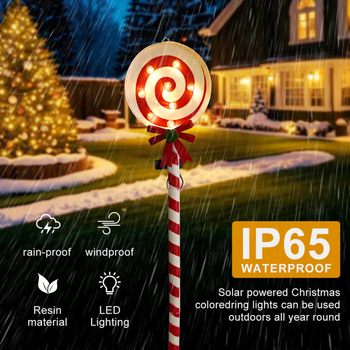 Соларни коледни градински светлини за открито, железна конструкция, снежен човек и бонбони форми, IP44, 0.5W, 6–12 ч време на работа