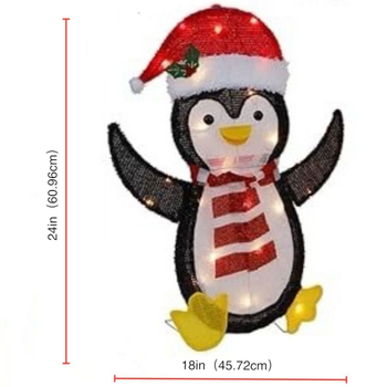 Коледен осветен пингвин – комплект от 2 броя, сгъваем и подредим градински декор за вътрешен и външен двор