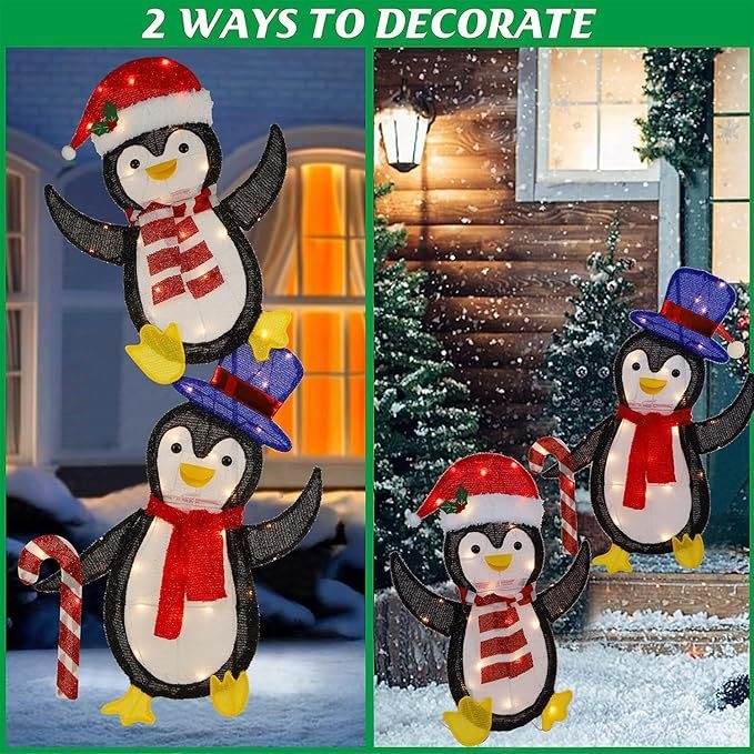Χριστουγεννιάτικη διακόσμηση πιγκουίνου με φως – σετ 2 τεμαχίων, αναδιπλούμενο και στοιβαζόμενο για εσωτερική/εξωτερική χρήση στον κήπο