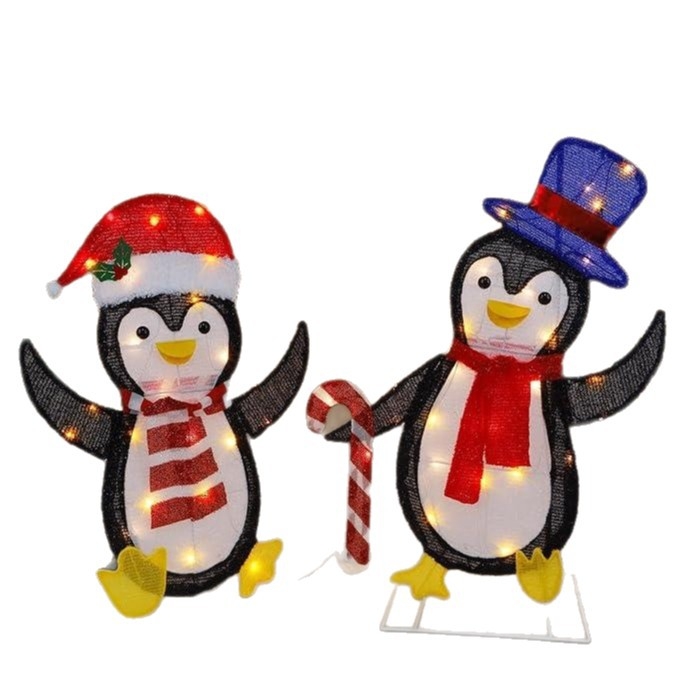 Χριστουγεννιάτικη διακόσμηση πιγκουίνου με φως – σετ 2 τεμαχίων, αναδιπλούμενο και στοιβαζόμενο για εσωτερική/εξωτερική χρήση στον κήπο