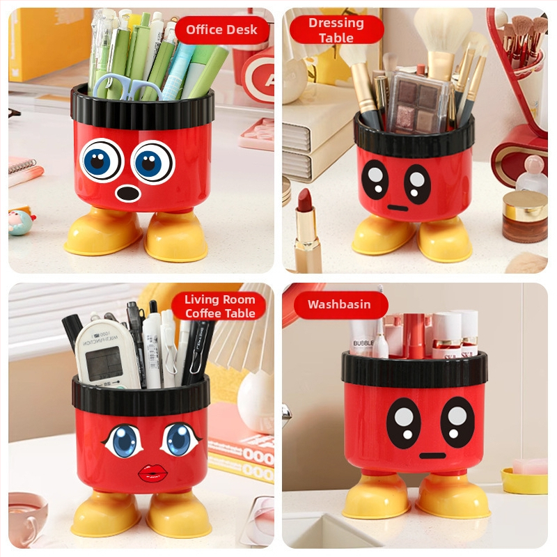Kruhový stolný organizér a ceruzník s karikatúrnym dizajnom (plastový • Tvar: guľatý • Cartoon Storage Bucket • Tlač loga: Áno • Cezhraničný vývoz: Áno)
