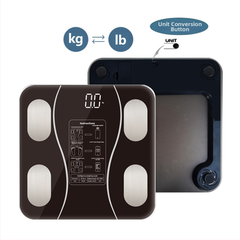 Bluetooth kūno riebalų matuoklis, 180 kg talpa, grūdinto stiklo panelė, matuoja svorį, riebalus ir drėgmę