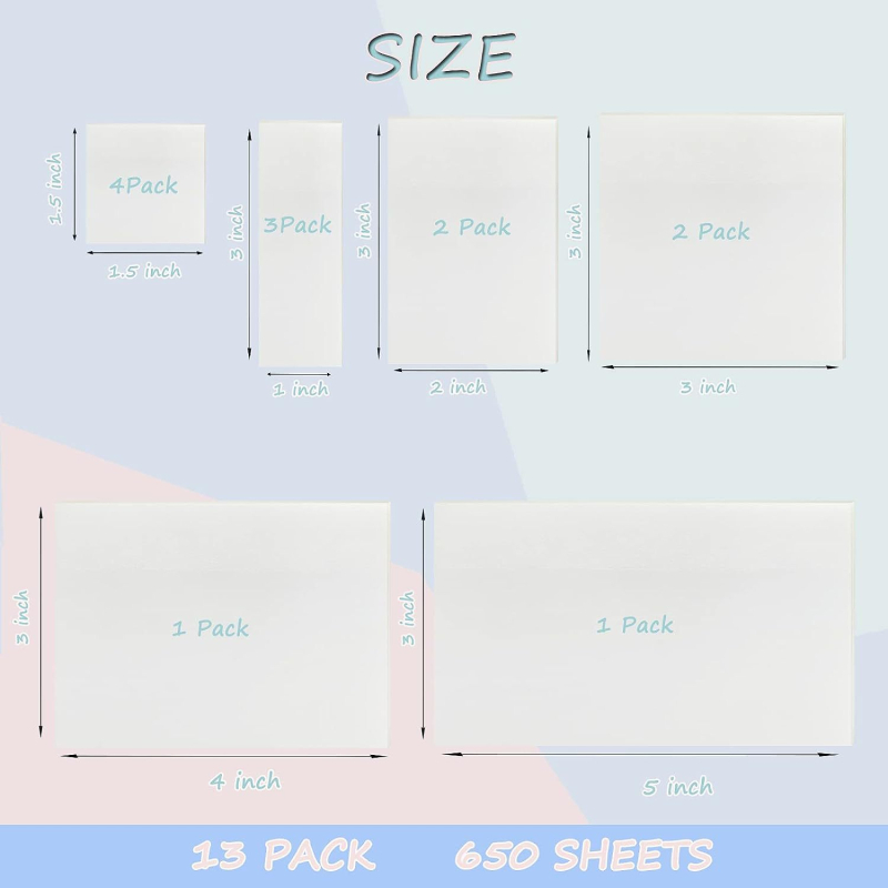 Skaidrios lipnios užrašų knygelės su rašymo paviršiumi, atsparios vandeniui, stiprus prilipimas, 1000 puslapių