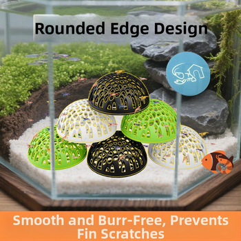Plastmasas doļš hemisferisks patvērum akvārijam zivīm un garnelēm – droša slēptuve, dekors, vairošanās