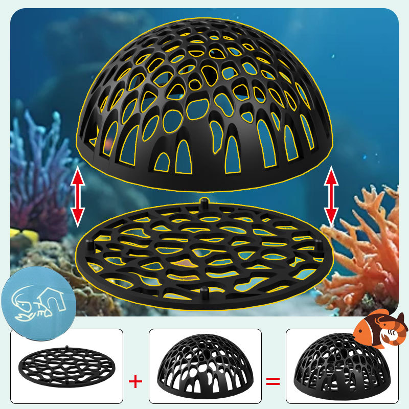 Plastmasas doļš hemisferisks patvērum akvārijam zivīm un garnelēm – droša slēptuve, dekors, vairošanās