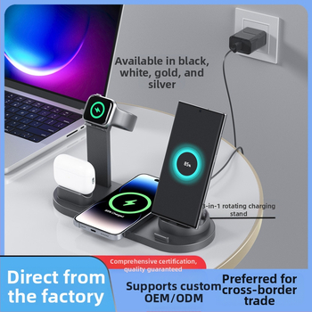 5-σε-1 Ασύρματο Φορτιστή με Περιστρεφόμενη Θέση Τηλεφώνου και Φόρτιση Ρολογιού/Ακουστικών — Qi πιστοποιημένο, QC3.0, έως 15W (Μοντέλο BXD-07A)