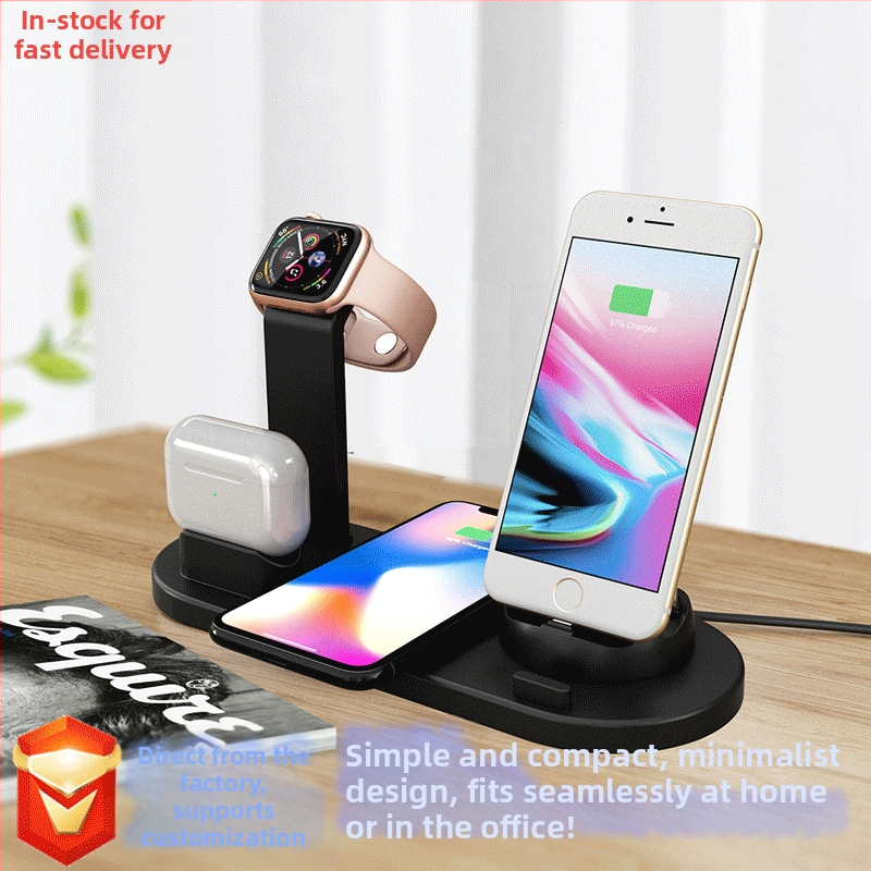 5-v-1 bezdrôtová nabíjačka s otočnou držiakom pre telefón a nabíjaním hodiniek a slúchadiel — Qi certifikovaný, QC3.0, až 15W (Model BXD-07A)