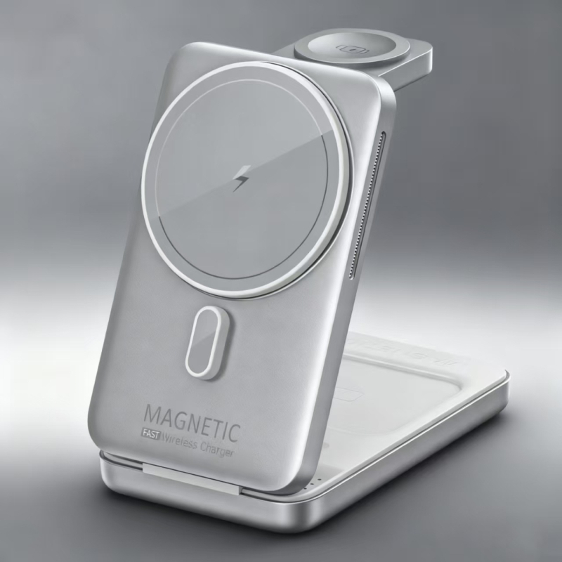 Επιτραπέζιος μαγνητικός αναδιπλούμενος ασύρματος φορτιστής 3-σε-1 με βάση για κινητό, ρολόι και ακουστικά (PD έως 15W)