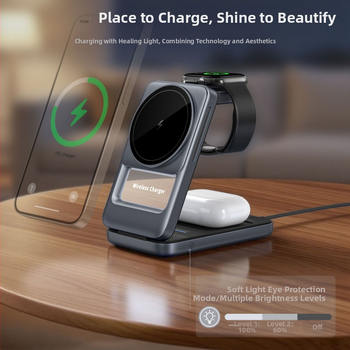 S29 3-σε-1 αναδιπλώμενος φορητός ασύρματος φορτιστής για κινητό με μαγνητική βάση γραφείου, QC3.0 γρήγορη φόρτιση, έως 15W