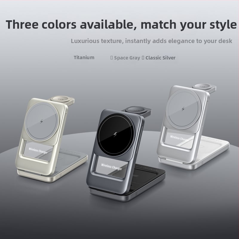 S29 3-σε-1 αναδιπλώμενος φορητός ασύρματος φορτιστής για κινητό με μαγνητική βάση γραφείου, QC3.0 γρήγορη φόρτιση, έως 15W