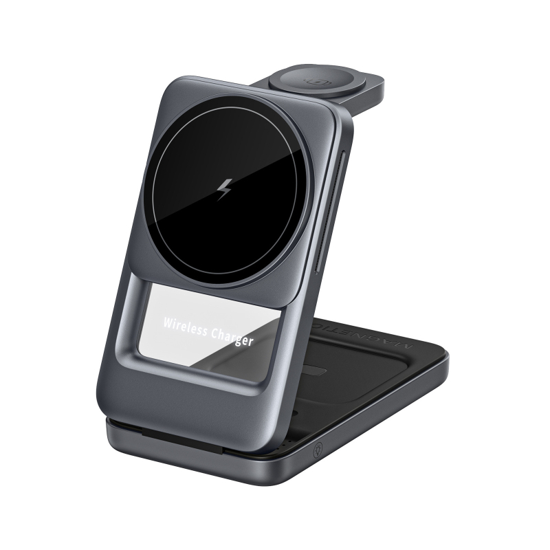 S29 3-σε-1 αναδιπλώμενος φορητός ασύρματος φορτιστής για κινητό με μαγνητική βάση γραφείου, QC3.0 γρήγορη φόρτιση, έως 15W