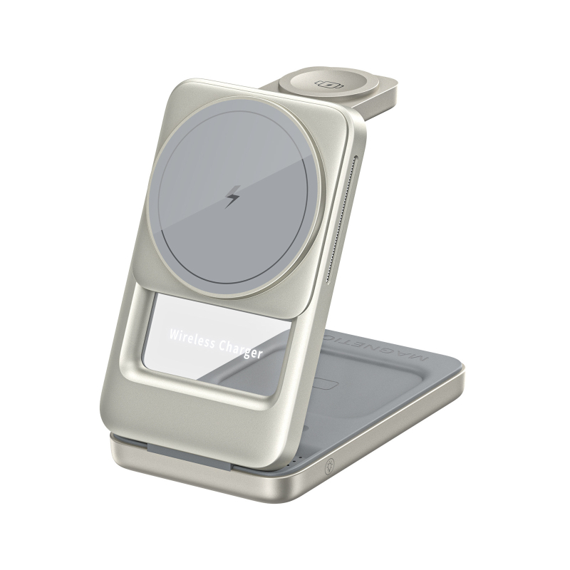 S29 3-σε-1 αναδιπλώμενος φορητός ασύρματος φορτιστής για κινητό με μαγνητική βάση γραφείου, QC3.0 γρήγορη φόρτιση, έως 15W