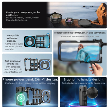 APEXEL VG05CH Nešiojamas daugiafunkcinės telefono klipas su Bluetooth rankena lauko tiesioginei transliacijai ir fotografavimui; medžiaga: aliuminio lydinys; suderinamas su Apple/Huawei/Oppo/Vivo/Xiaomi/OnePlus/Honor