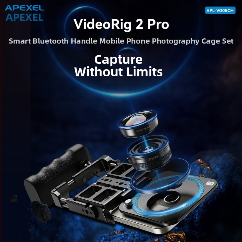 APEXEL VG05CH Nešiojamas daugiafunkcinės telefono klipas su Bluetooth rankena lauko tiesioginei transliacijai ir fotografavimui; medžiaga: aliuminio lydinys; suderinamas su Apple/Huawei/Oppo/Vivo/Xiaomi/OnePlus/Honor