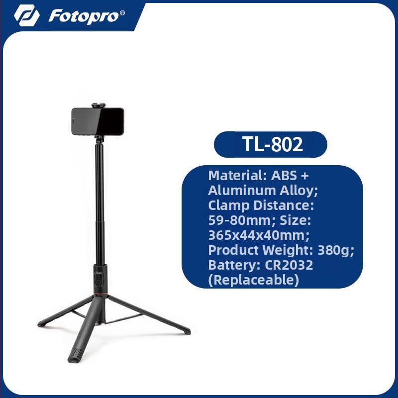 Fotopro Tl802 Подова стойка за смартфони с Bluetooth, преносима селфи-стойка