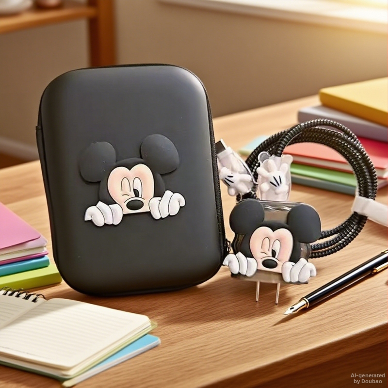 Ochranné puzdro na nabíjačku s otvoreným typom navijáka káblov, cartoon štýl, mäkká guma, kompatibilné s Apple 20W rýchlonabíjačom