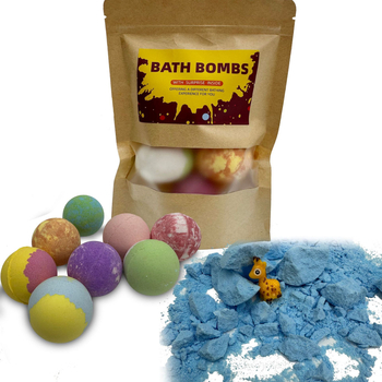 Vonios druskos kamuoliukai su mažais žaisliukais, 27 kvapų rūšių staigmena, atsitiktiniai kvapai, Weider prekės ženklas, vonios reikmenys