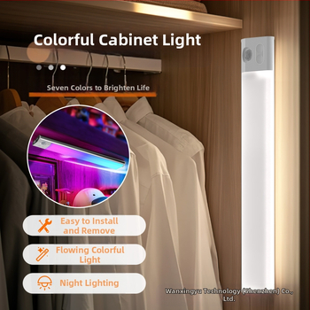 Нощна светлина за гардероб с датчик за движение, USB презареждаща, магнитно закрепване, амбиентно градиентно осветление
