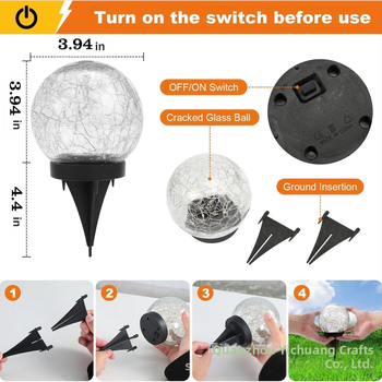 Соларна градинска лампа с напукана стъклена топка, планетарна форма, IP44, 0.06W, 6–12 часа работа