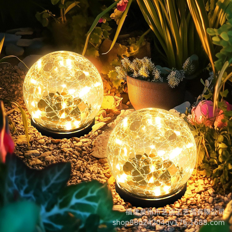 Соларна градинска лампа с напукана стъклена топка, планетарна форма, IP44, 0.06W, 6–12 часа работа