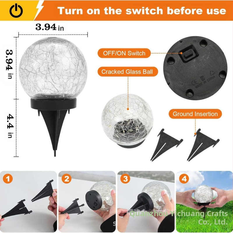 Соларна градинска лампа с напукана стъклена топка, планетарна форма, IP44, 0.06W, 6–12 часа работа