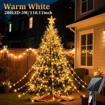 Соларна LED водопад светлина във форма на звезда с пет върха, за външна употреба, IP65 водоустойчива, 0.6 W, ≤36 V, украса за коледно дърво