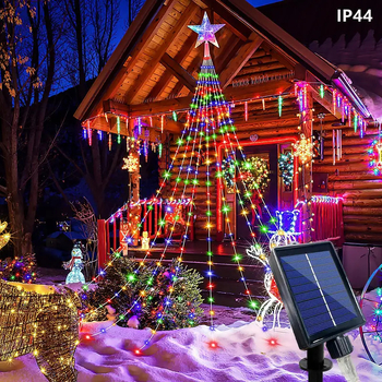 Соларна LED водопад светлина във форма на звезда с пет върха, за външна употреба, IP65 водоустойчива, 0.6 W, ≤36 V, украса за коледно дърво