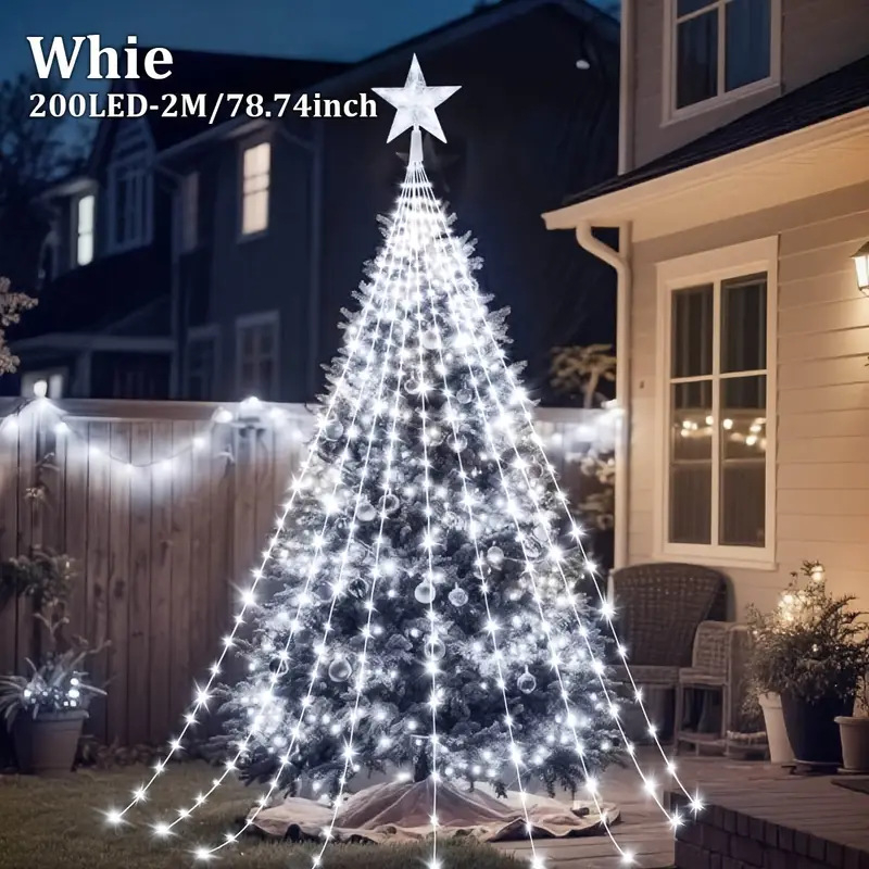 Ηλιακή LED φώτα καταρράκτη σε σχήμα πέντε ακρών αστέρα, εξωτερικού χώρου, IP65 αδιάβροχο, 0,6 W, ≤36 V, διακόσμητικό για χριστουγεννιάτικο δέντρο