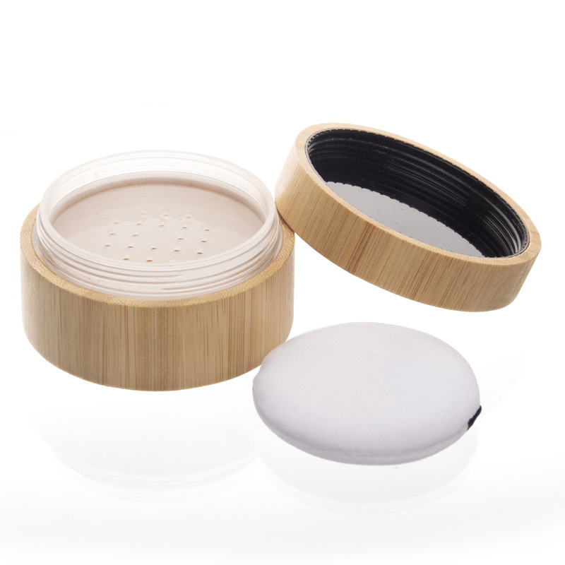 Cutie de ambalare pentru pudră cosmetică, design bambus-lemn, gravură cu laser și serigrafie, personalizare disponibilă, etichetare privată licențiată